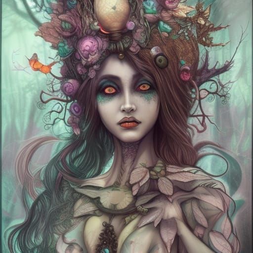 Detailed Forest Witch Artwork in Unreal Engine Style