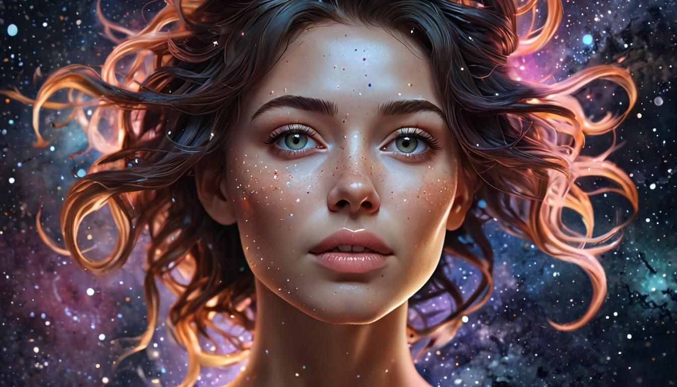 Gorgeous Woman with Milky Way Beard in Digital Art