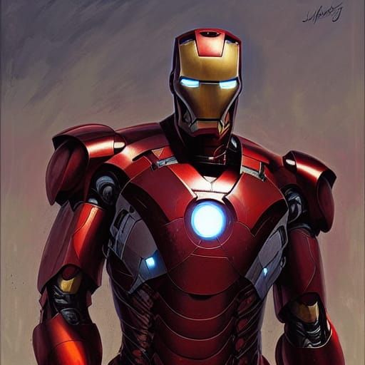 Sinister Rusted Iron Man Armor as Oil Painting