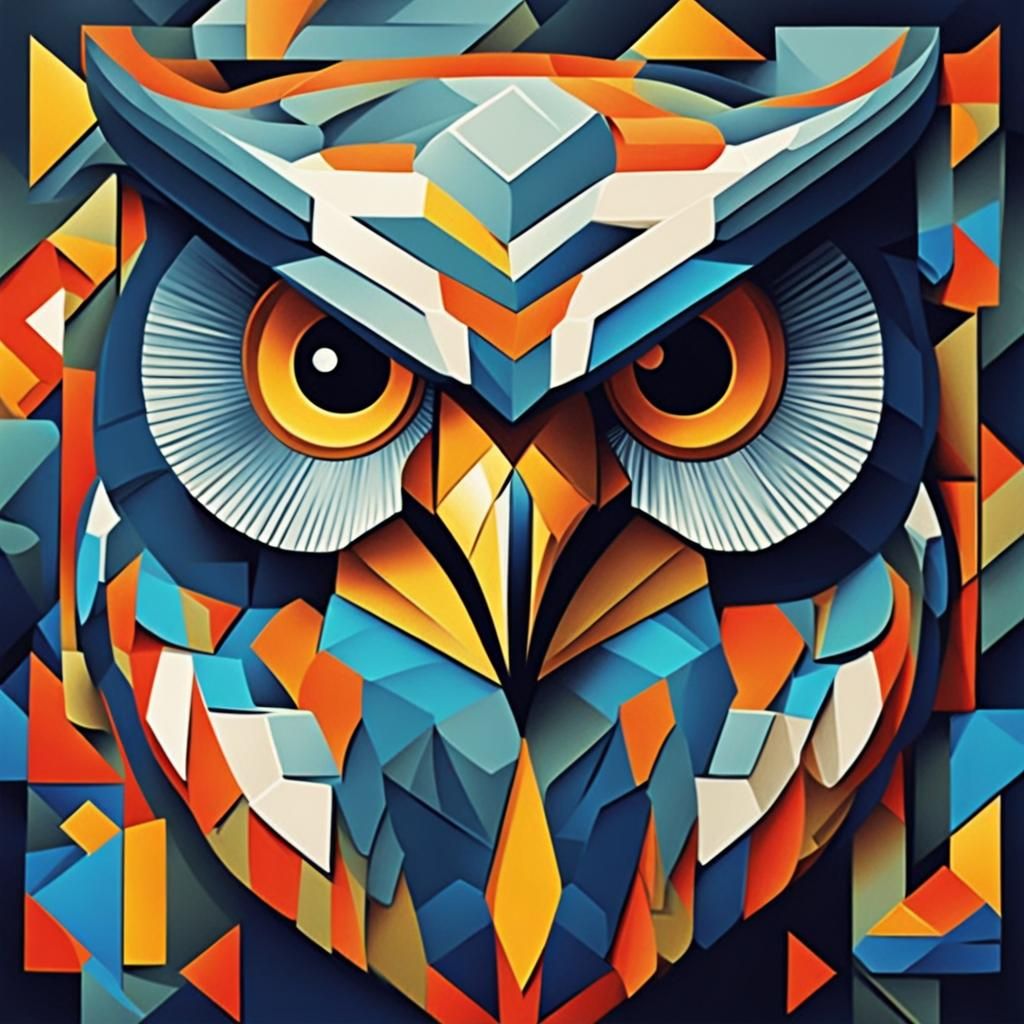 Cubist Owl in Geometric Fauvism Style