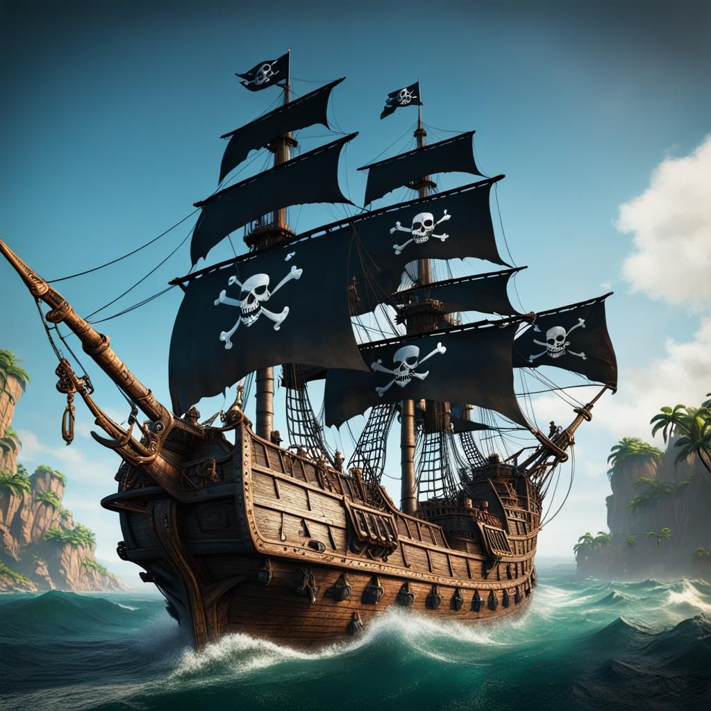 Detailed Pirate Ship Flag Concept Art