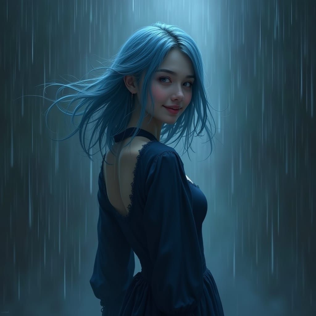 Mysterious Woman in the Rain, Detailed Matte Painting