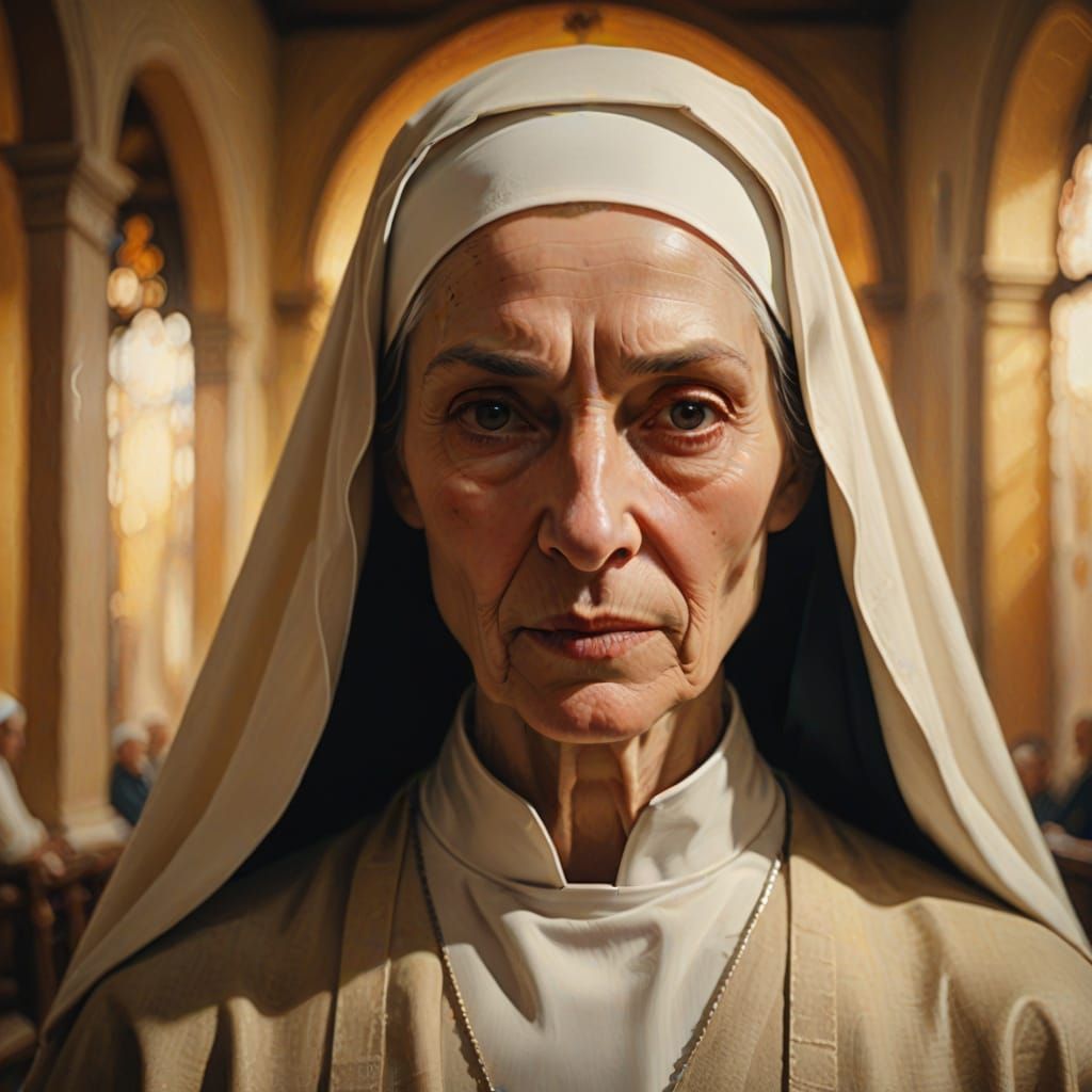 Ethereal Nun in Golden Light