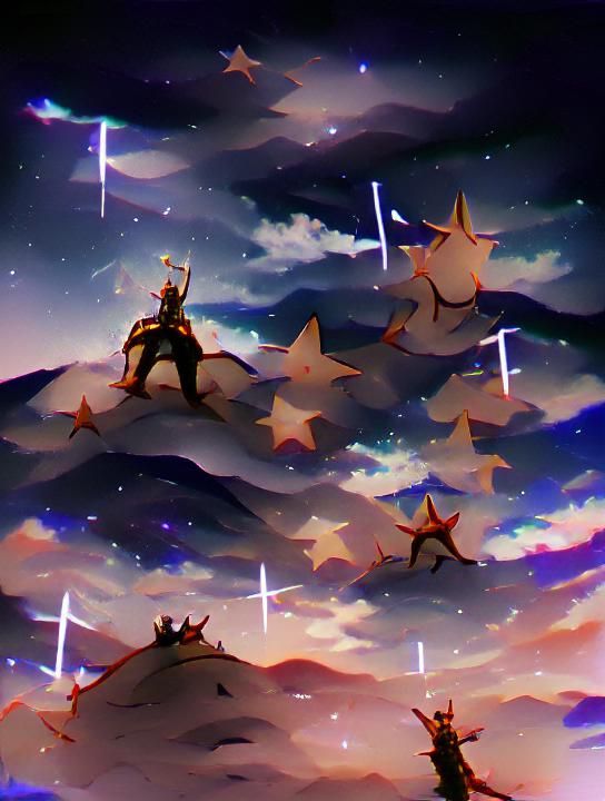 Conqueror on Hilltop Under Starry Sky