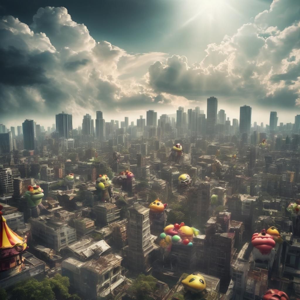 Zombie Monkey Monster Clown City Skyline