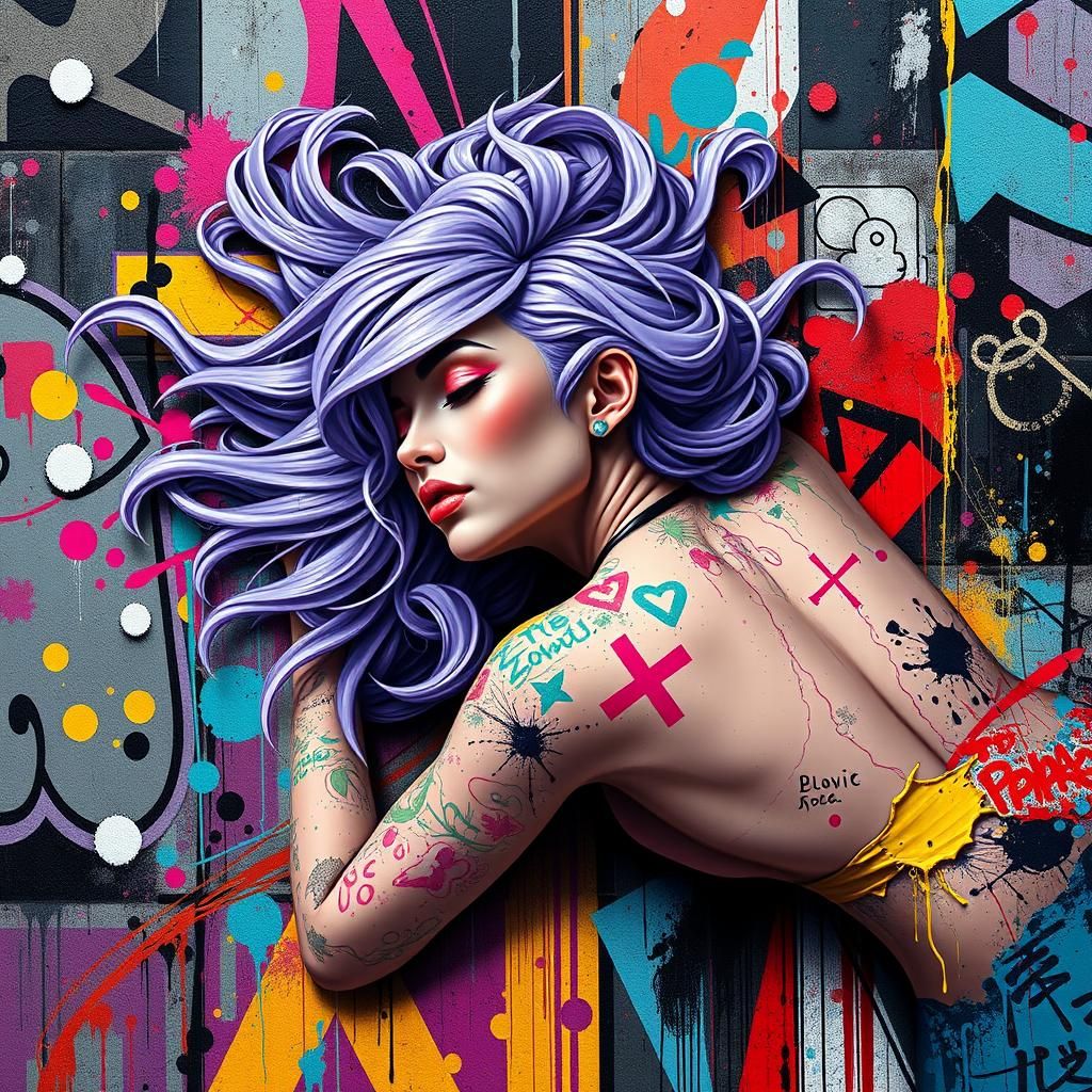 Woman in Urban Graffiti Art Style