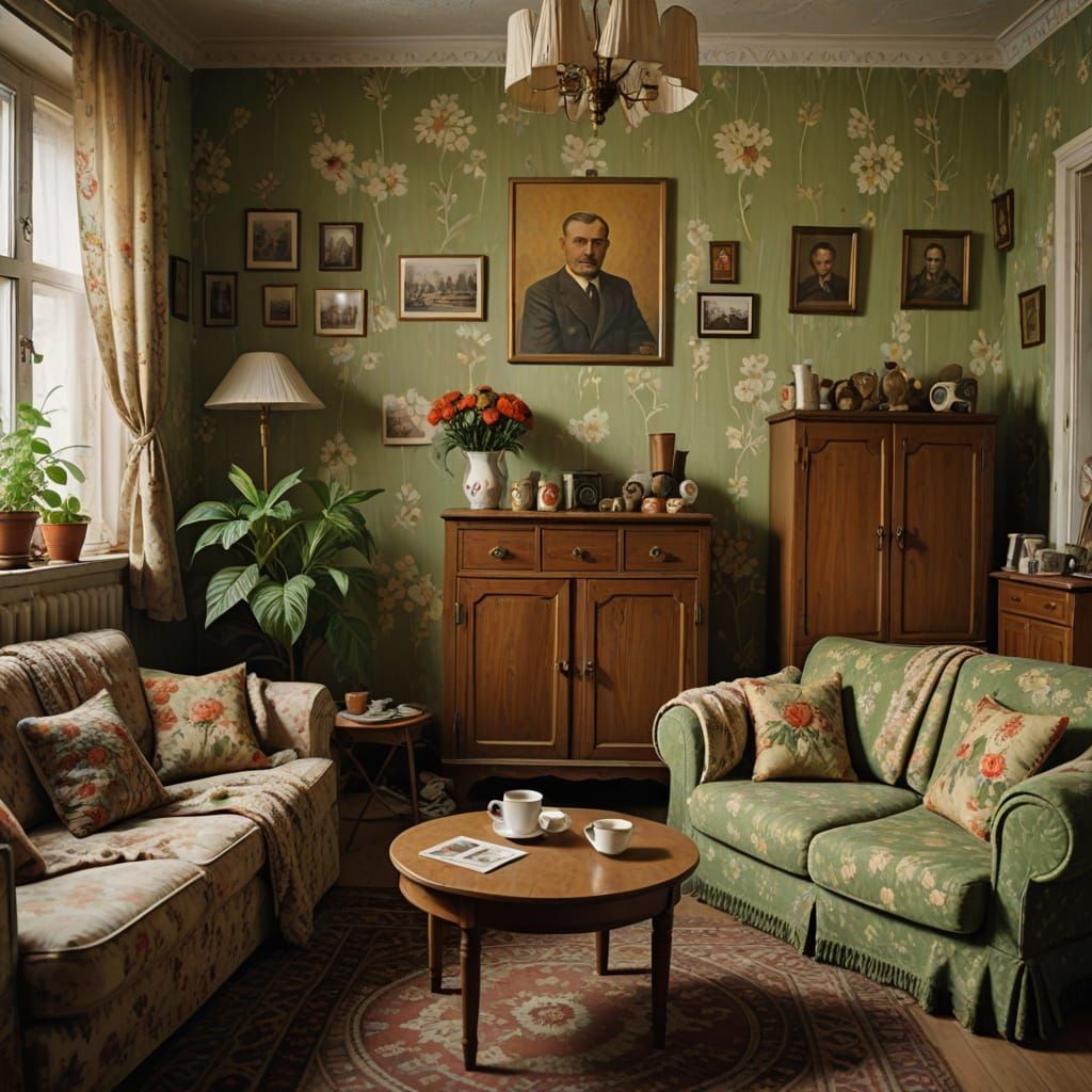 Cozy Soviet Home Scene with Authentic Cultural Details