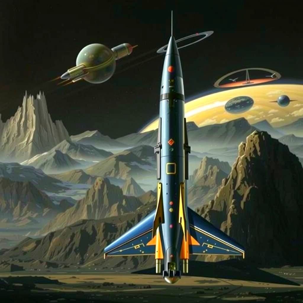 Classic Sci-Fi Rocket Ship Blasts Off into Space