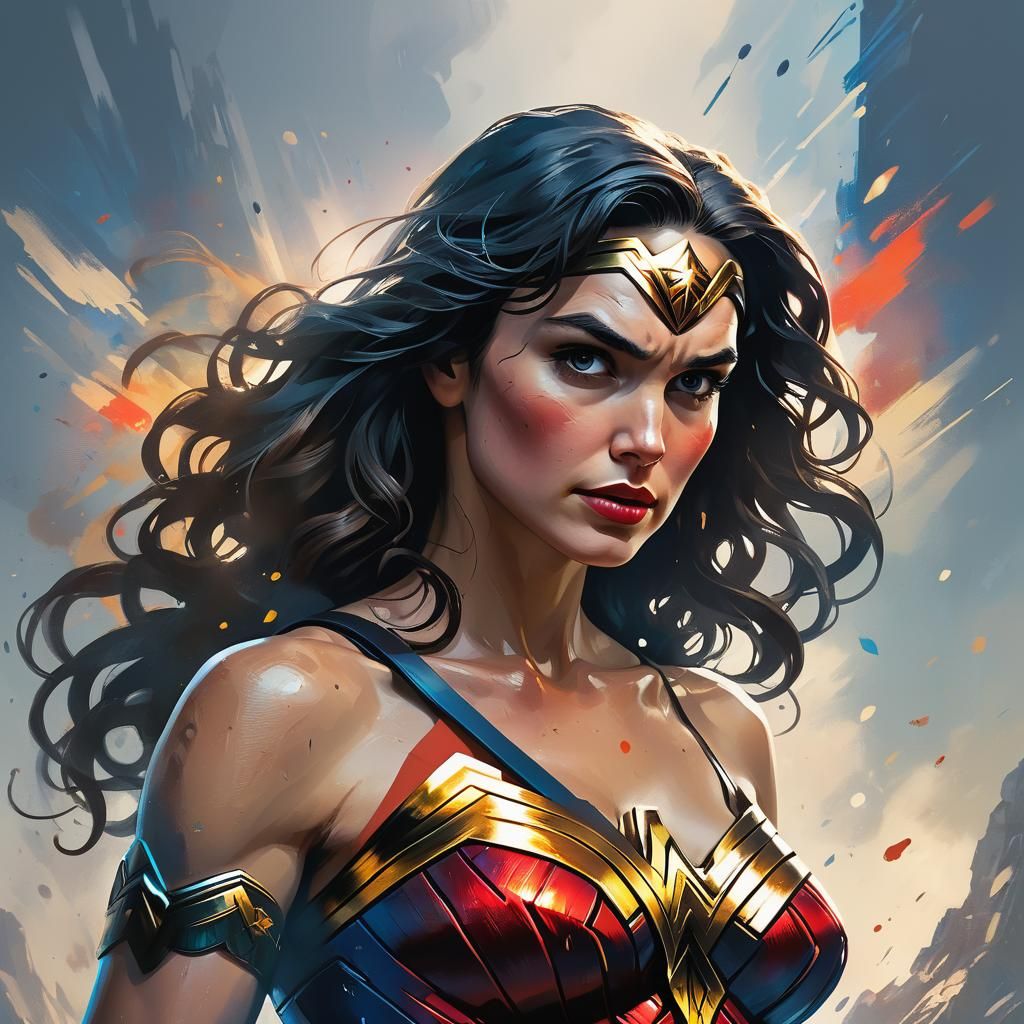 Wonder Woman Silhouette Oil Painting in High Resolution