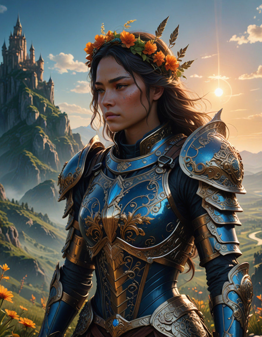 Victorious Earth Warrior in Ornate, Baroque-Inspired Armor