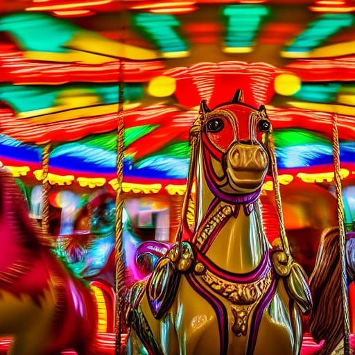 Colorful Carousel Animals in Bokeh Photography