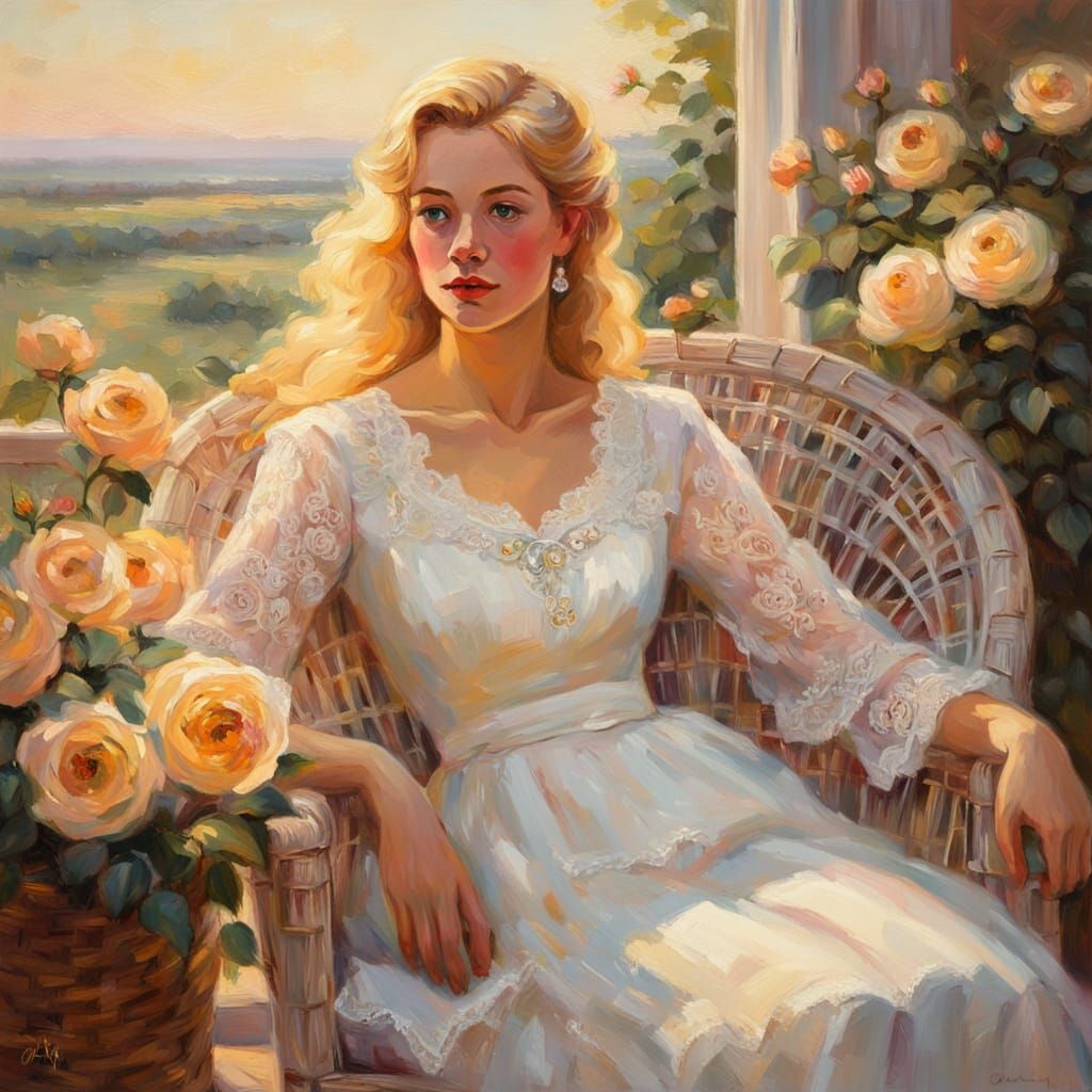 Blonde Woman in Impressionist Oil Painting