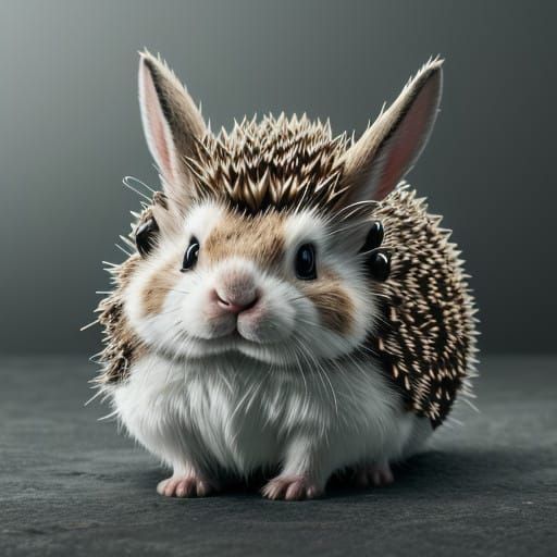 hybrid of a bunny with a hedgehog
