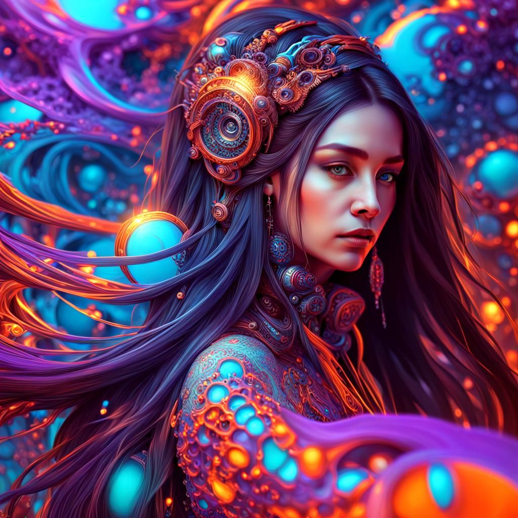 Cyberpunk Woman Portrait with Fractal Details