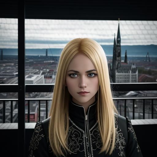 Blonde Woman Walking in Frankfurt am Main