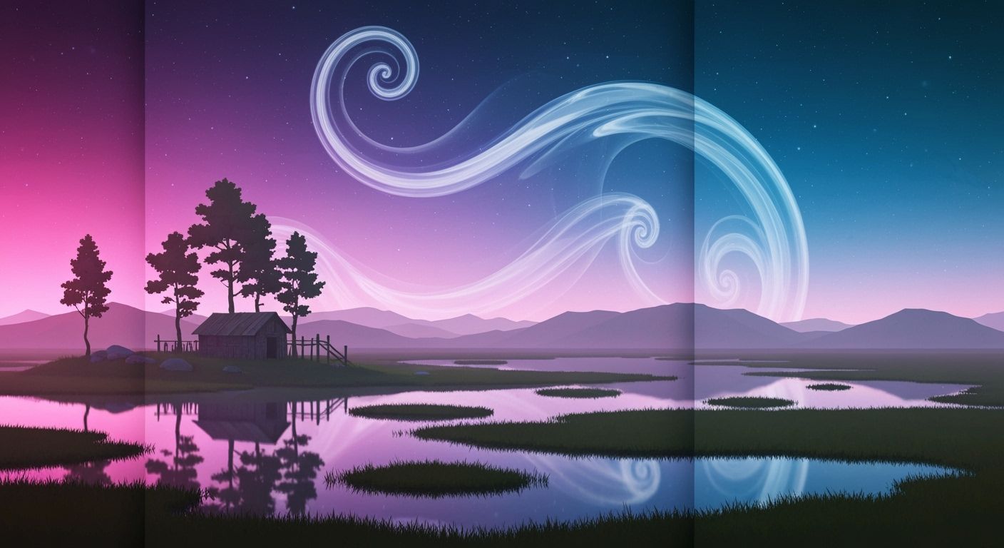 Marsh Lake at Night in Kirigami Papercraft Style