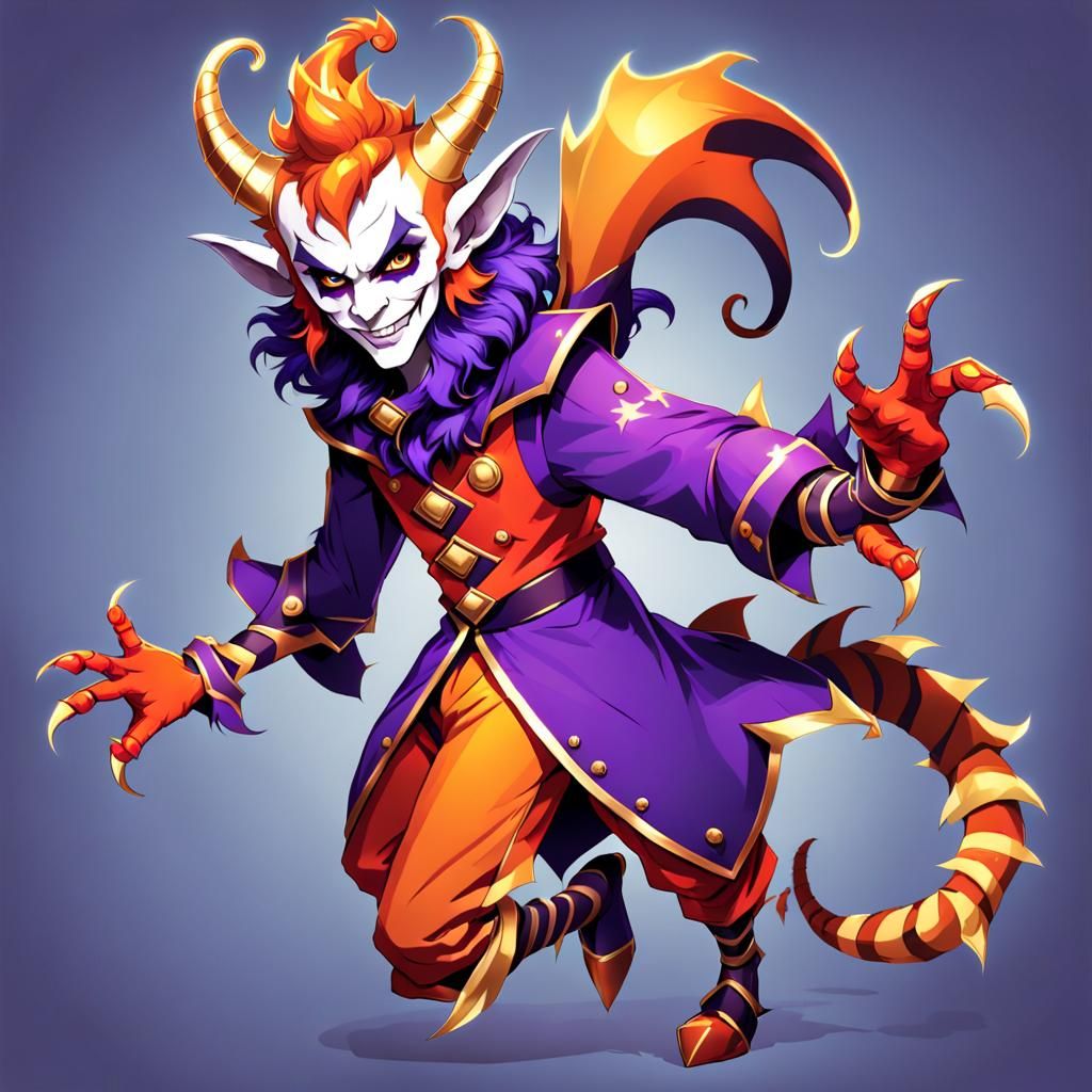 Demonic Jester with Orange Mohawk: Fantasy Art