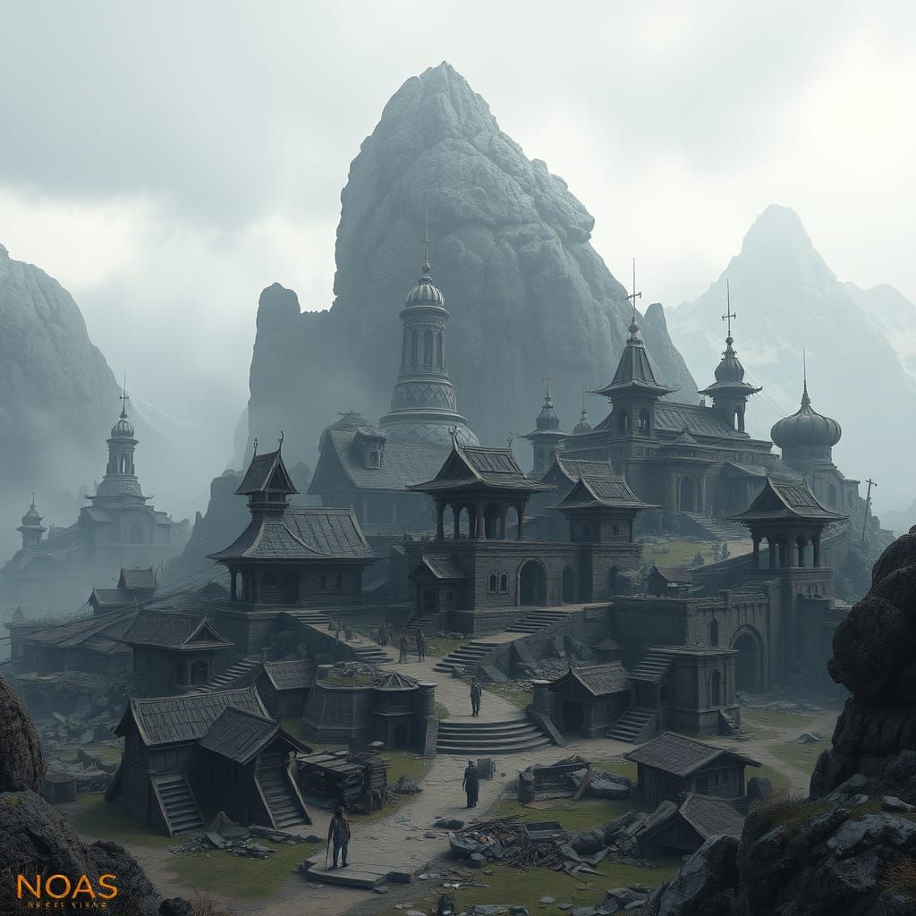Desolate Nordic Ruin with Collapsed Mountain Shrines