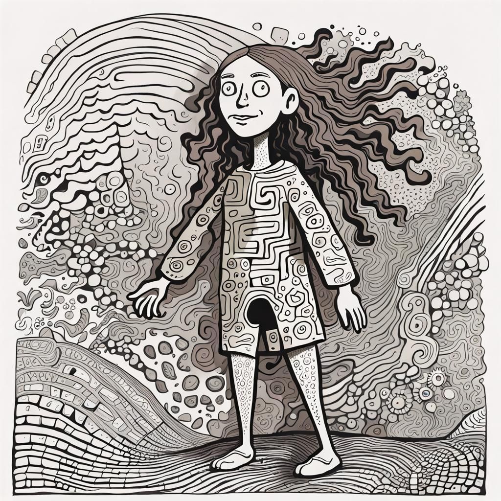 Cartoon Character Concept with Zentangle Elements