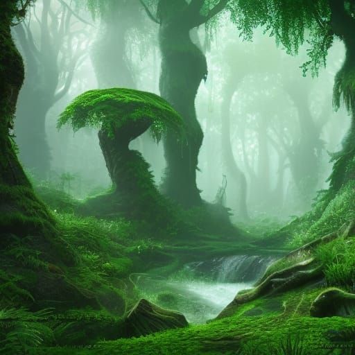 Green Forest Fairy in Detailed Matte Painting