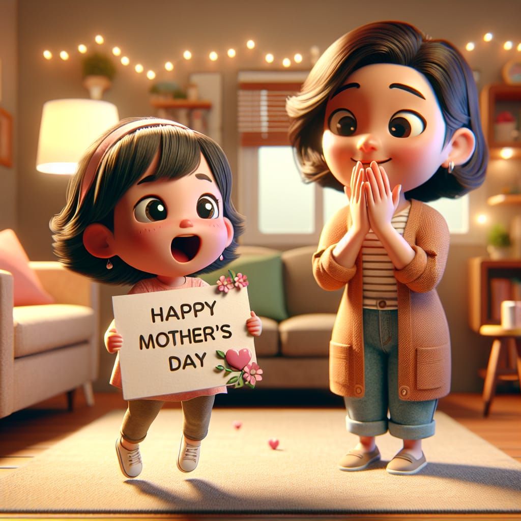 Disney Pixar style 3D adorable little girl, holding a sign s...