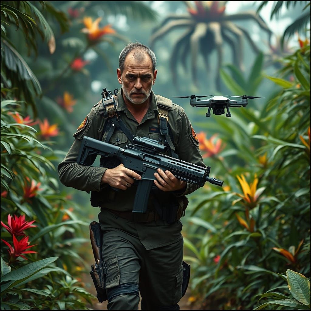 Futuristic Soldier Embarks on Perilous Jungle Mission