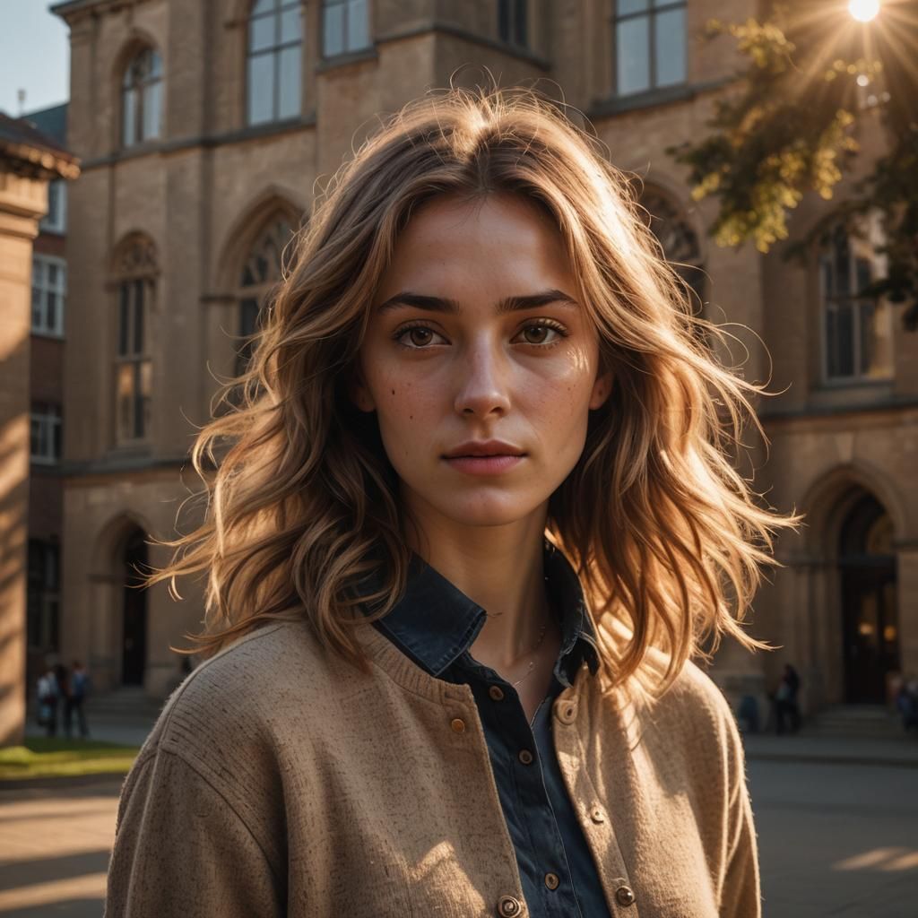 Hyperrealistic Portrait of a Woman in Golden Hour Light