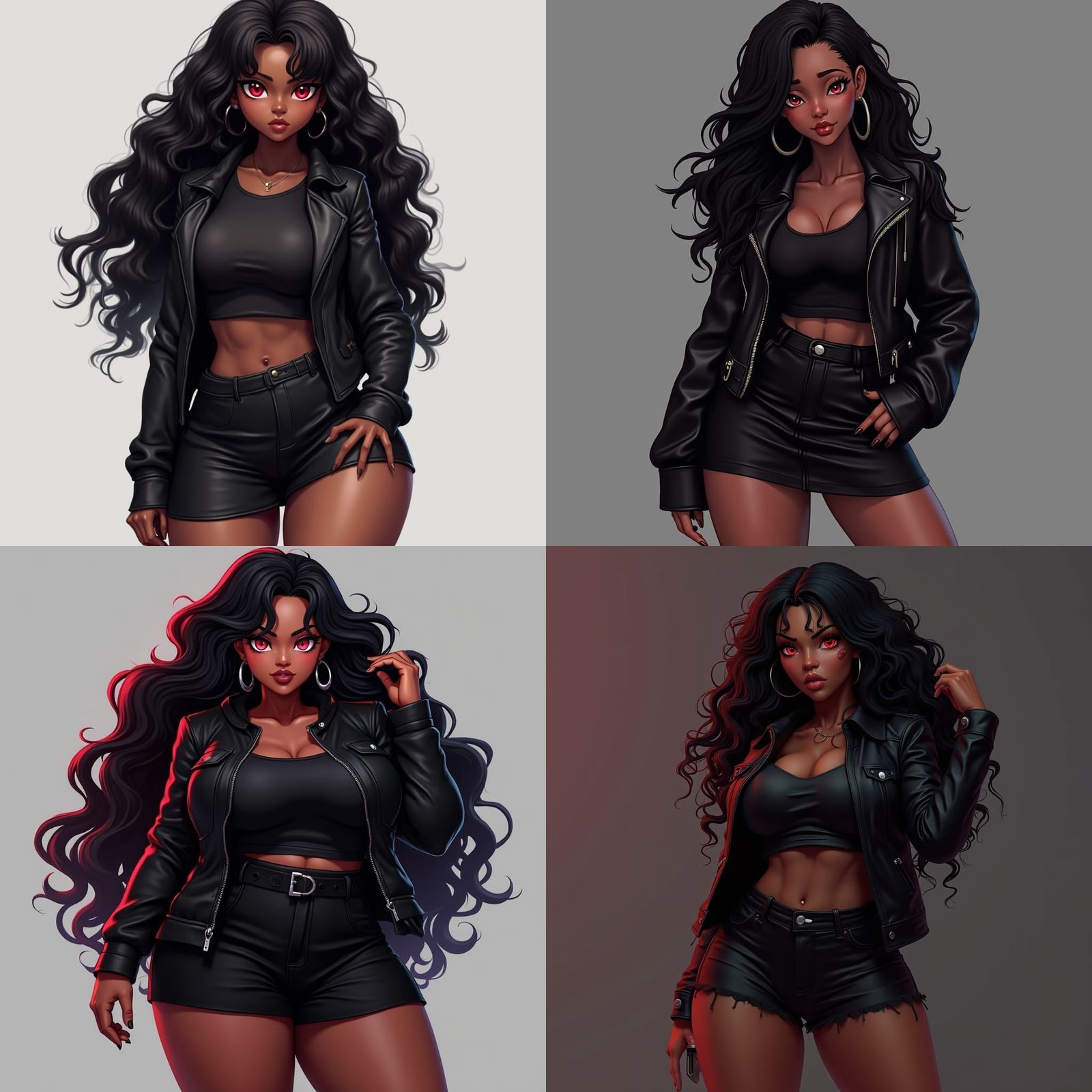 African American Woman with Red Eyes in Leather Jacket