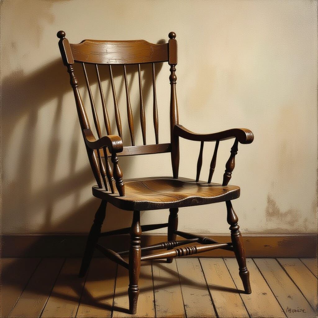 Wise Old Chair as Melancholic Oil Painting