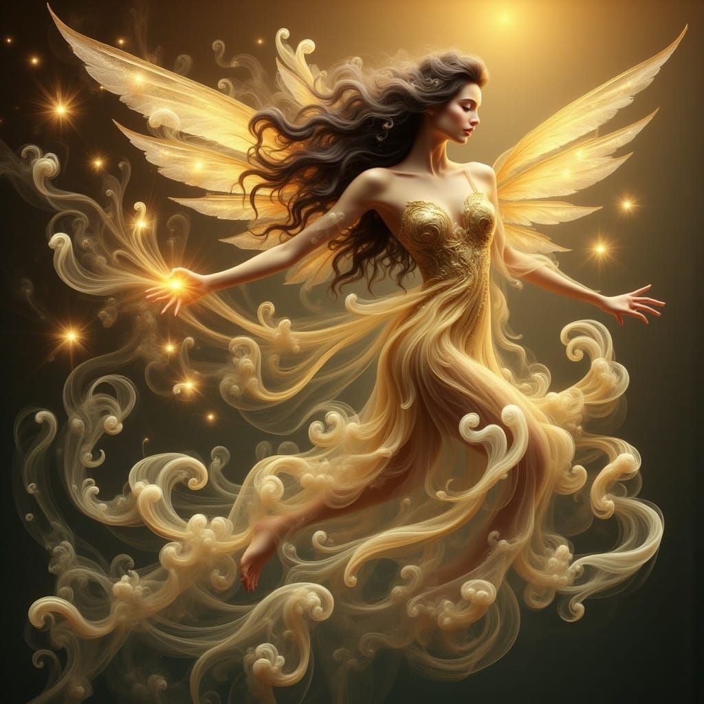 Ethereal Fairy Descends Among Bohemian Fans in Sunset Glow