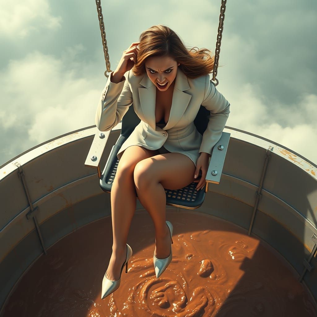 CEO on Dunk Tank in Dystopian Digital Art Style