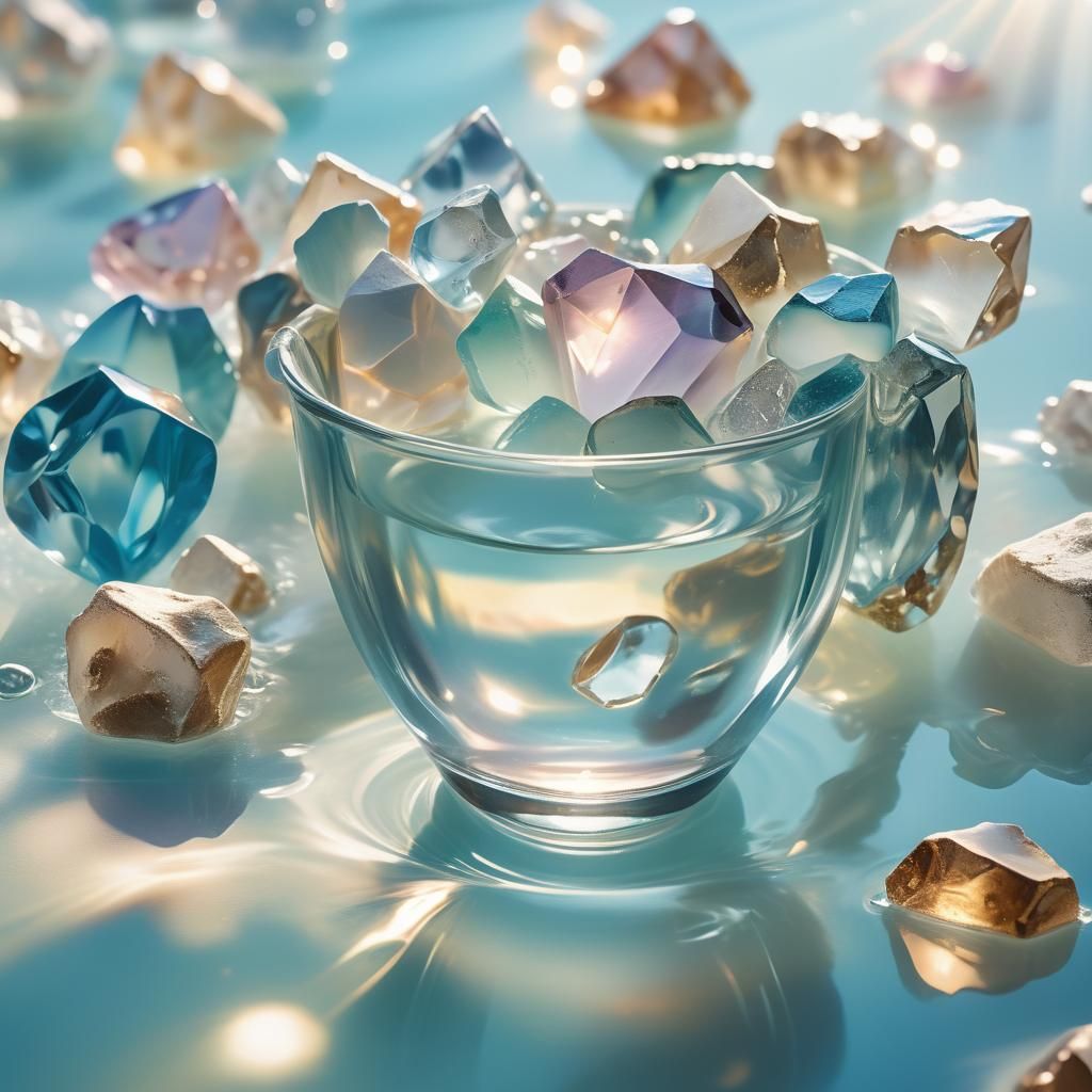 Surreal Crystals Float in Dreamy Water Cup