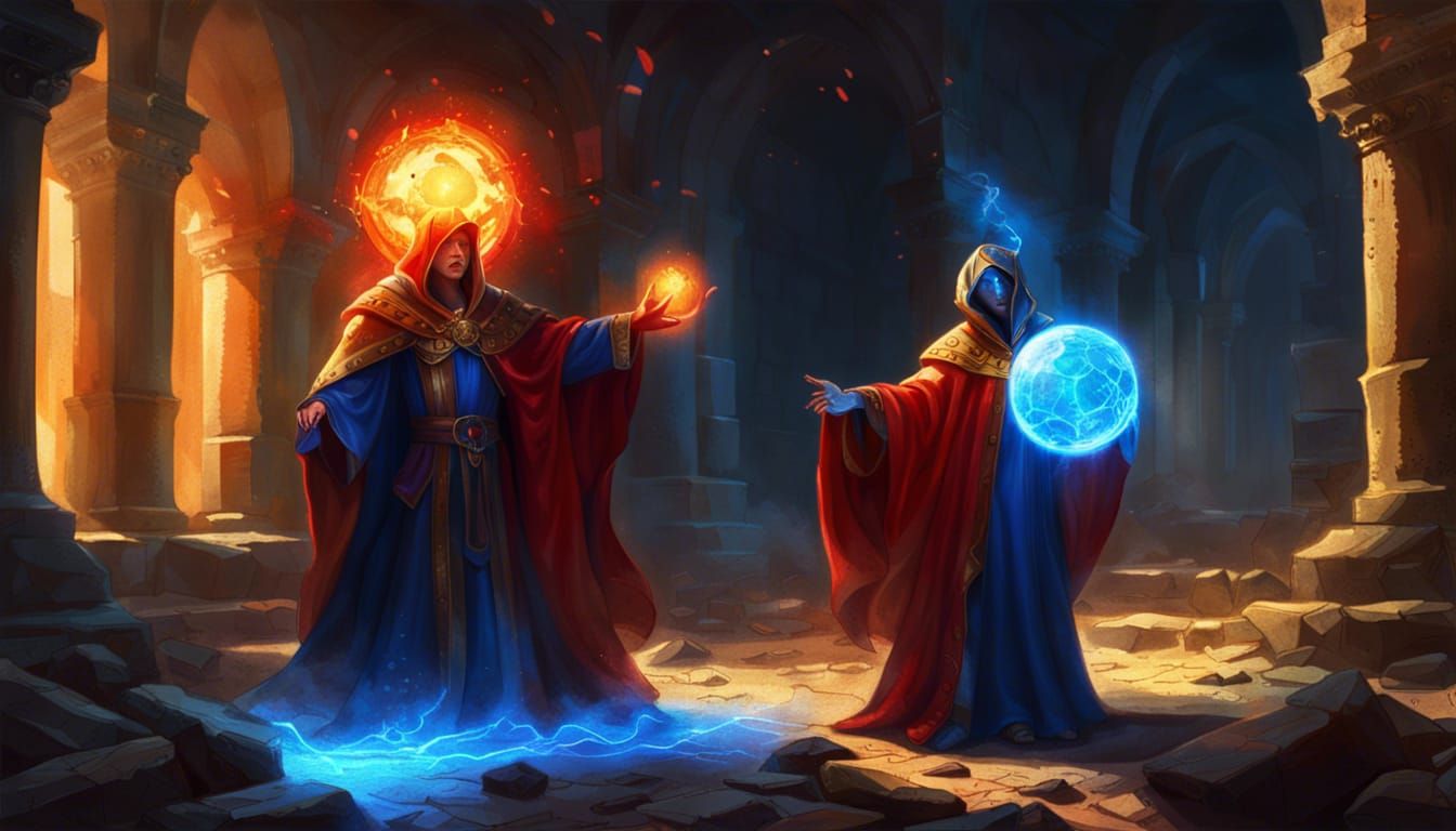 Mage Conjures Orb in Castle Ruins: Hyperrealistic Art