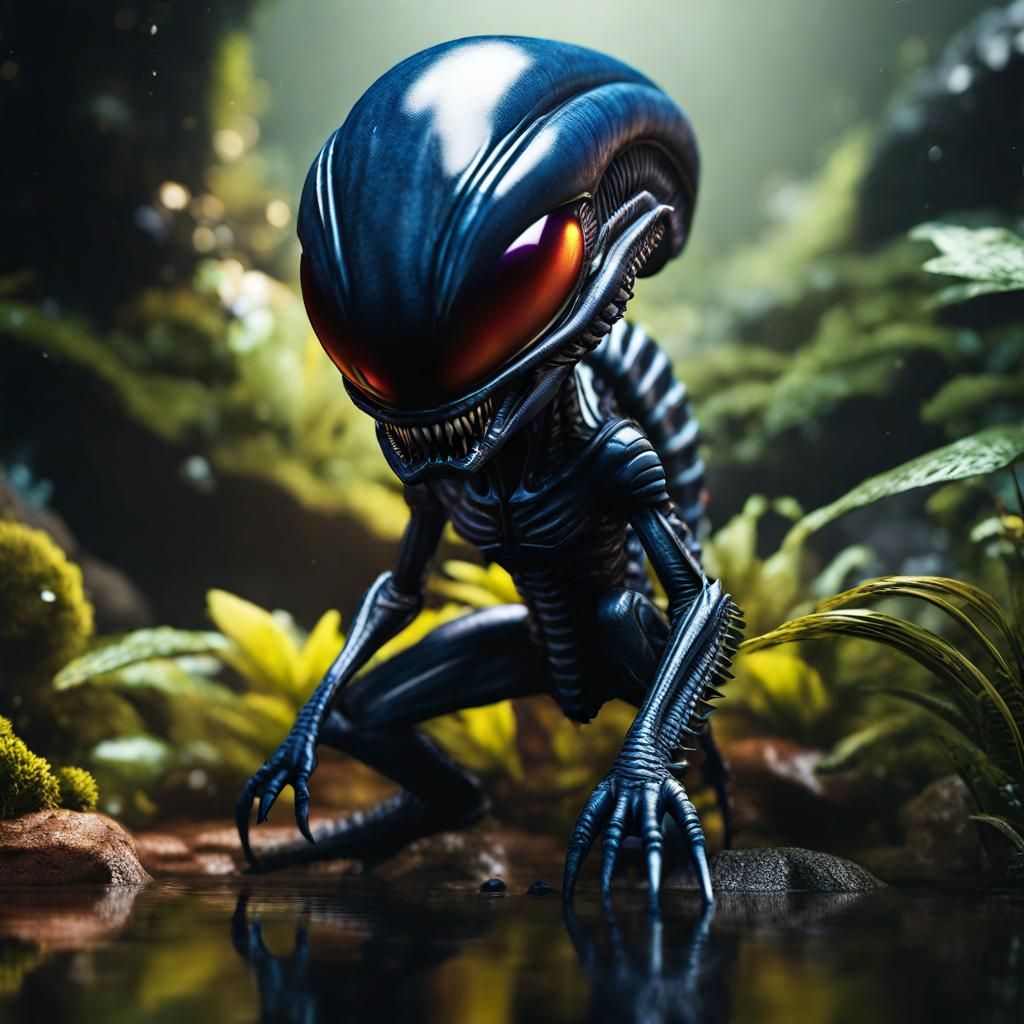 Chibi Xenomorph in Klimt-Inspired Art Brut