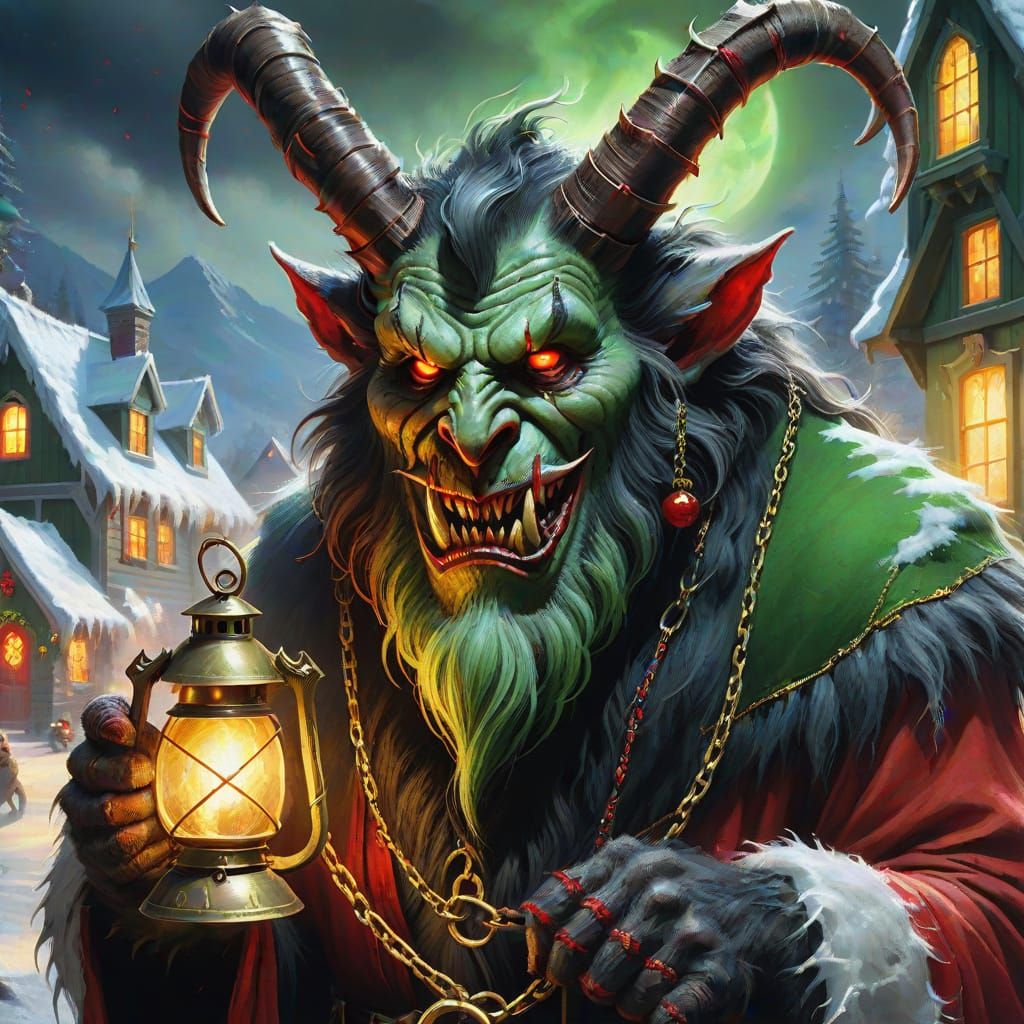 Krampus Close-up in Ethereal Dark Fantasy Art