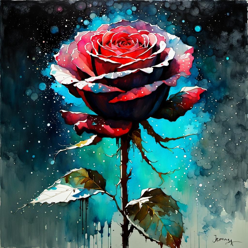 Cosmic Rose in Watercolor Style