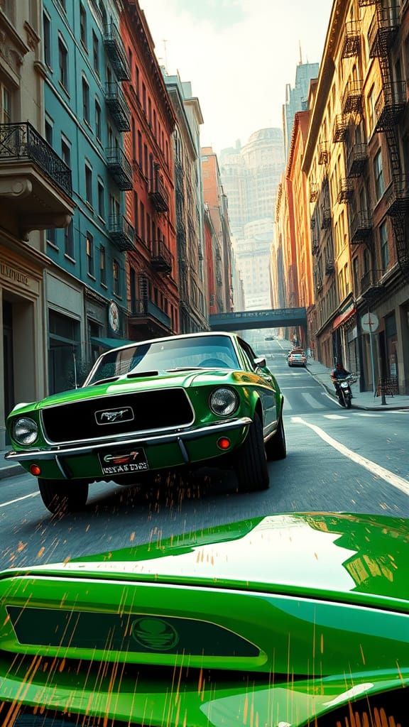 Ford Mustang Races Through San Francisco, Hyperdetailed Art