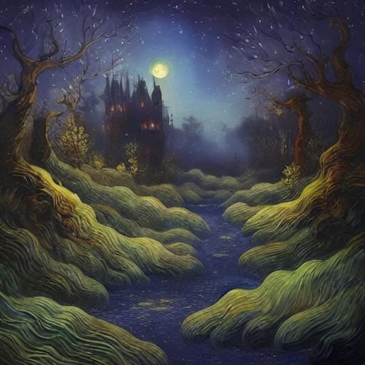 Mythological Dreamscape in Acrylic and Ink