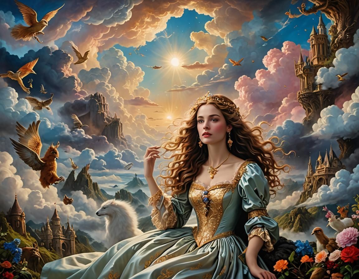 Surreal Fantasy Landscape with Dreamlike Sky in Digital Art