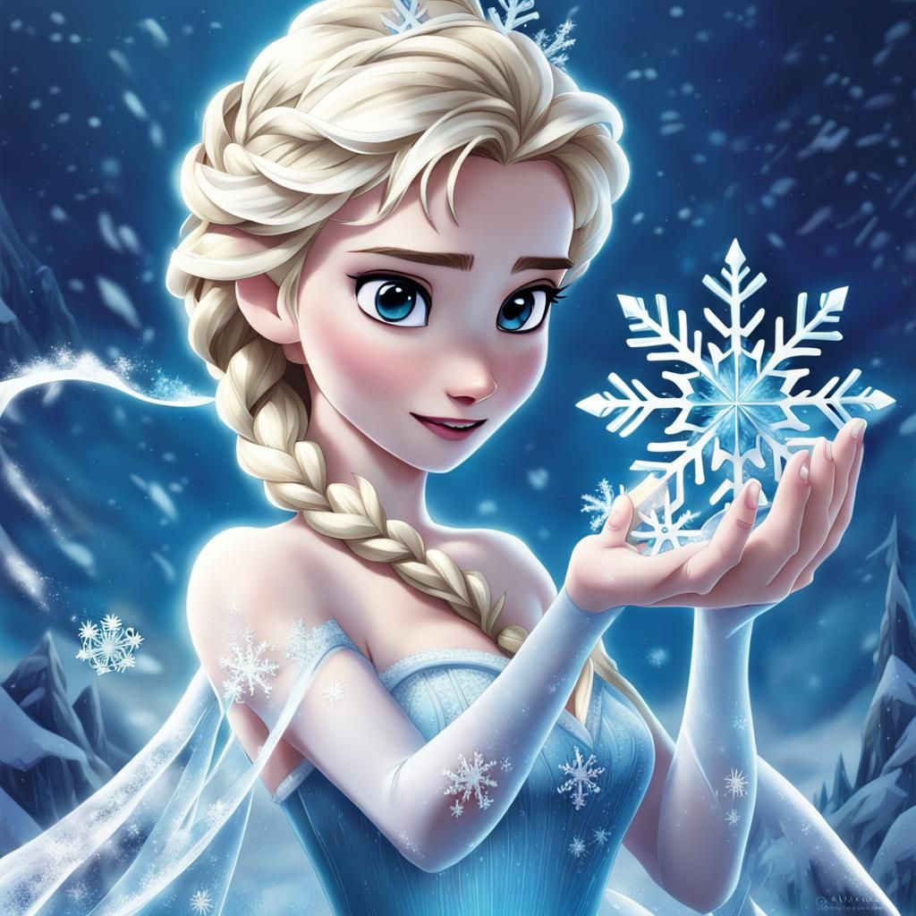 Queen Elsa with Snowflake in Anime Style