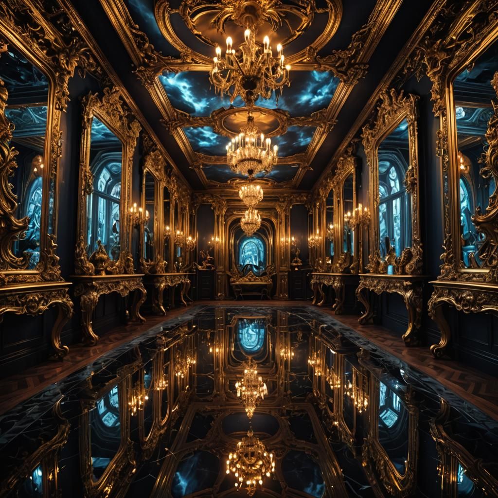 Demonic Entities Reflected in a Mirrored Room