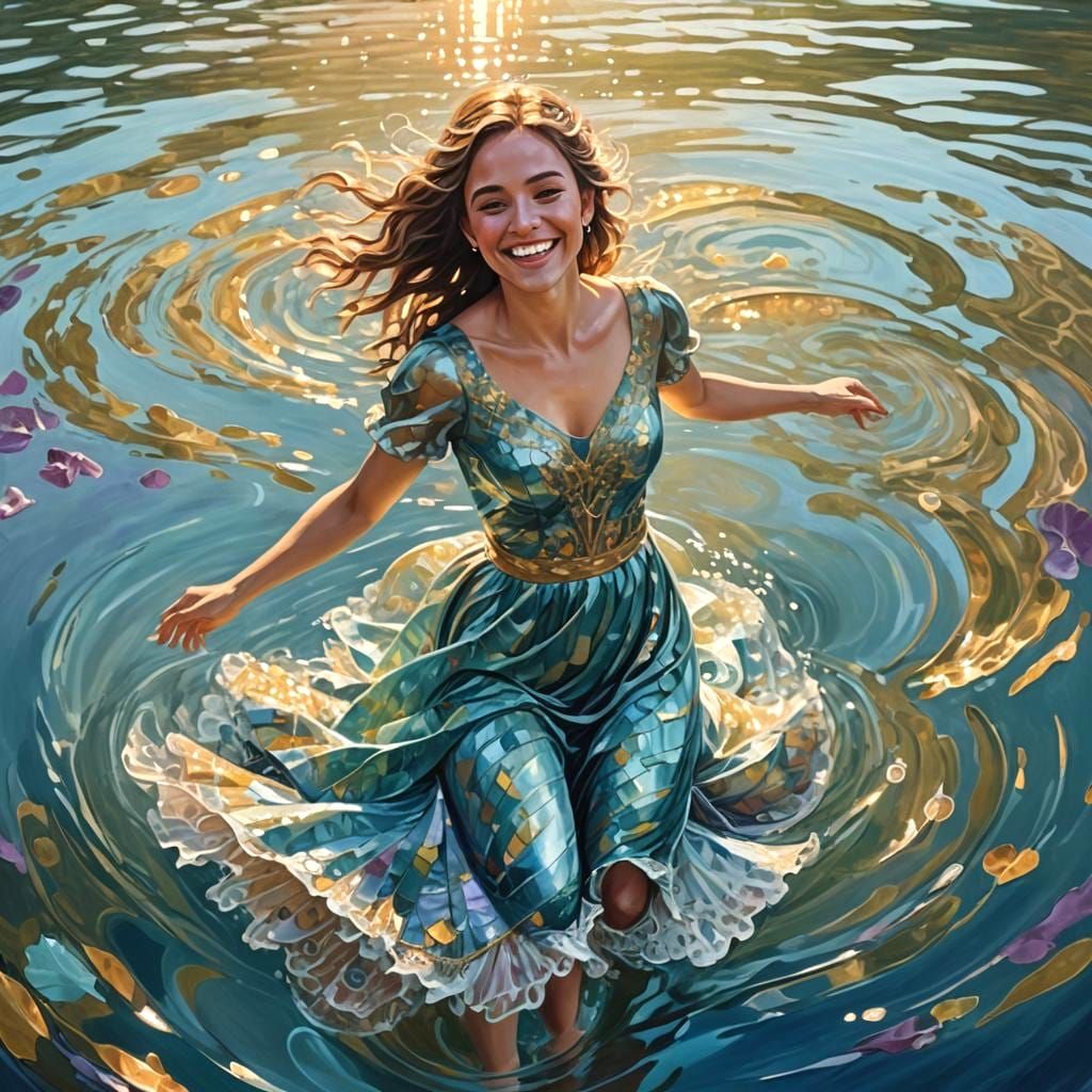 Smiling Girl in Lake: Fantasy Concept Art