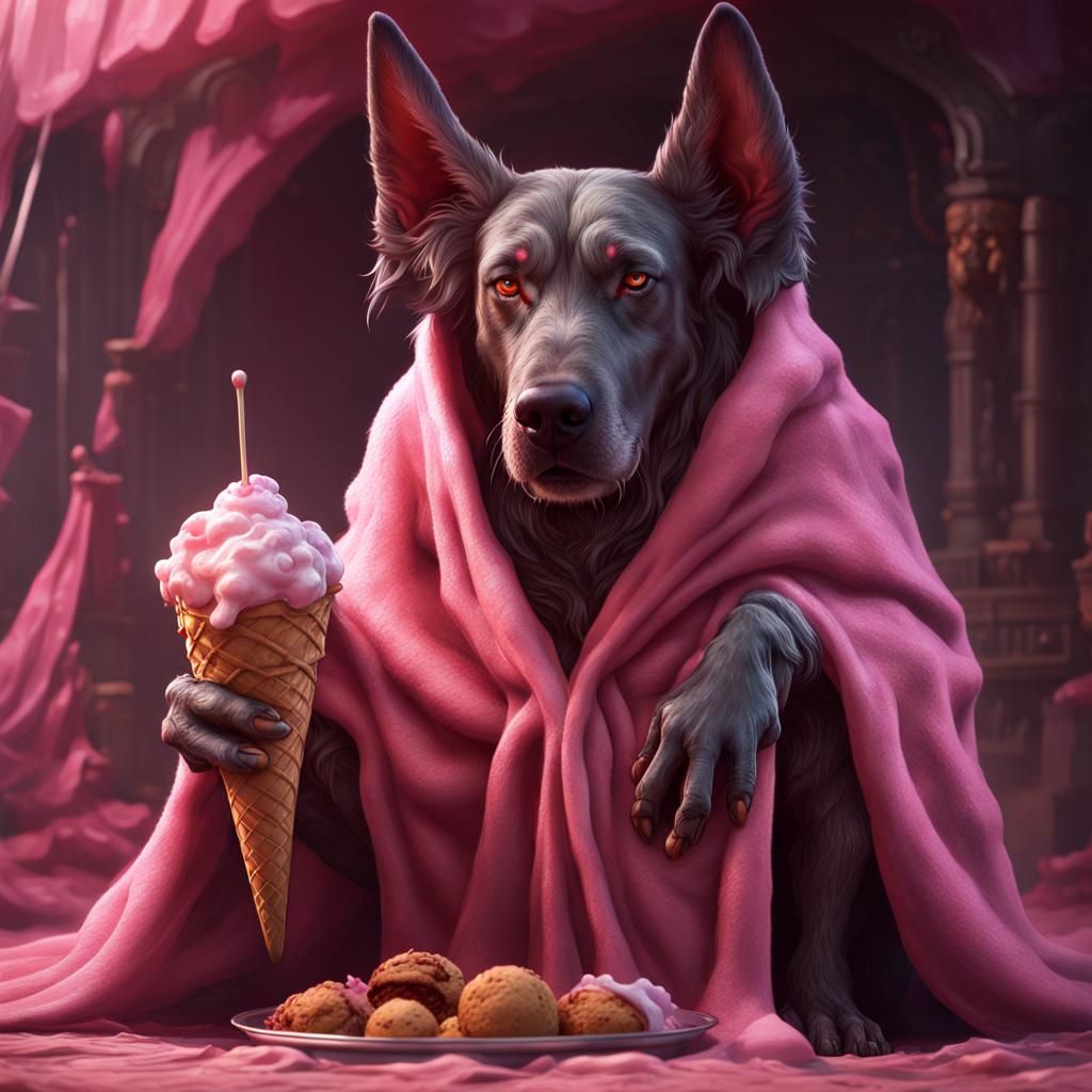 Three-Headed Hellhound's Icy Misery: Dark Fantasy Art