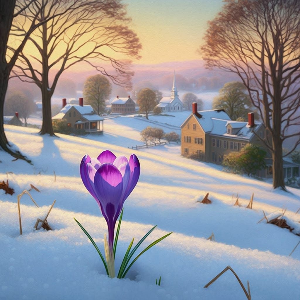 Crocus Bloom in New England, Hudson River School Style