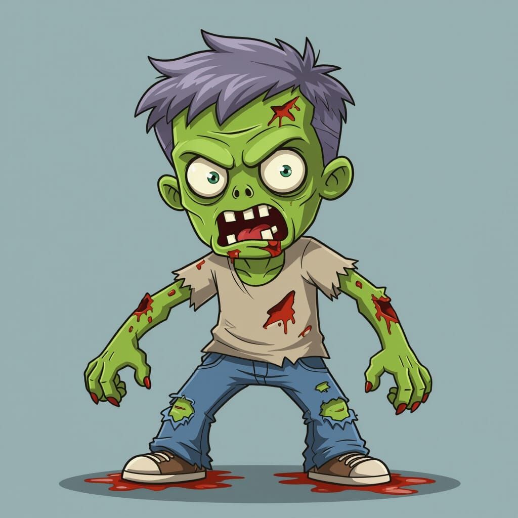 Cartoon Zombie with Exaggerated Features