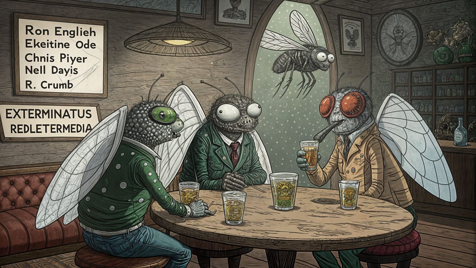 Satirical Comic: Flies at a Bar