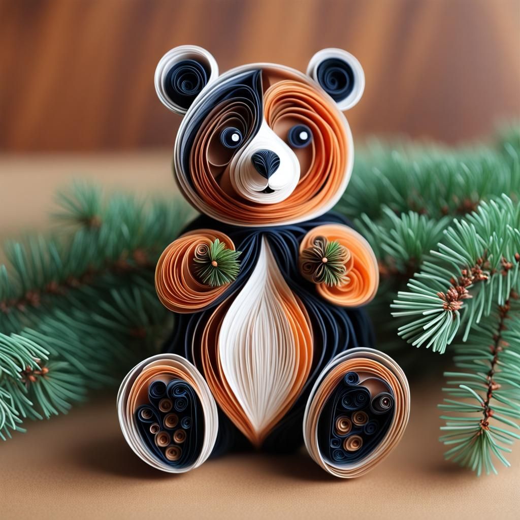 Quilled Paper Bear Cub Sculpture