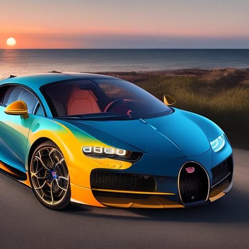 Young Man Posing with Bugatti Chiron at Sunset