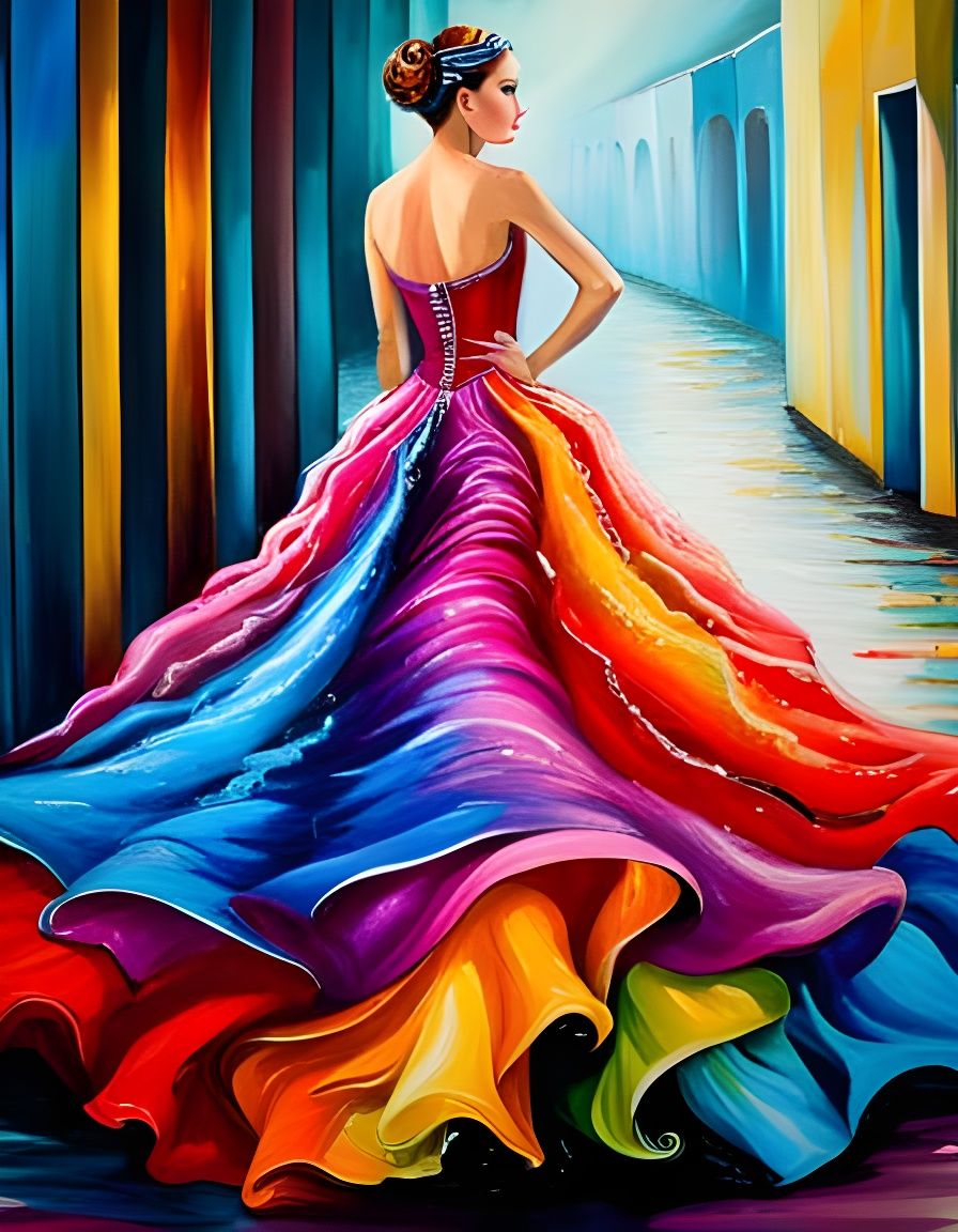 Ballgown Dancer in Techno Nightclub with Rainbow Effects