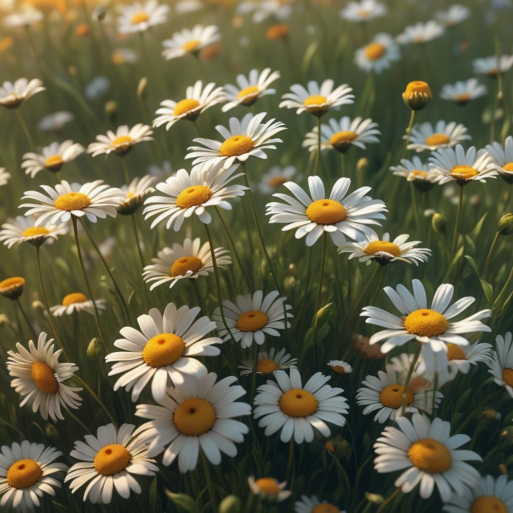 Lush Daisies in Golden Light: Fantasy Art